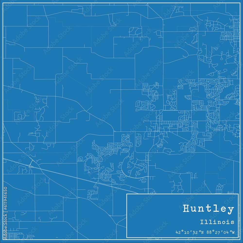Fototapeta premium Blueprint US city map of Huntley, Illinois.