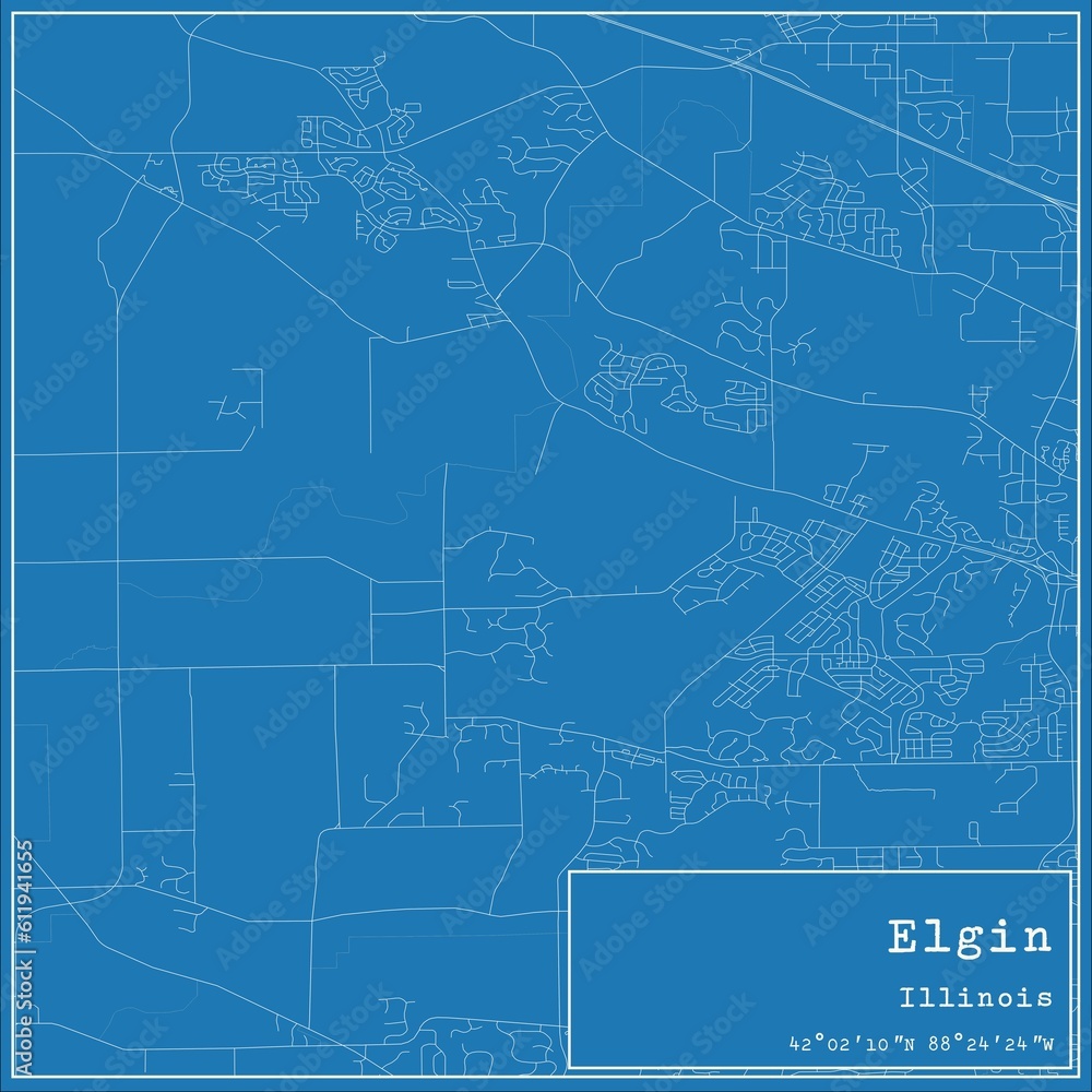 Blueprint US city map of Elgin, Illinois.