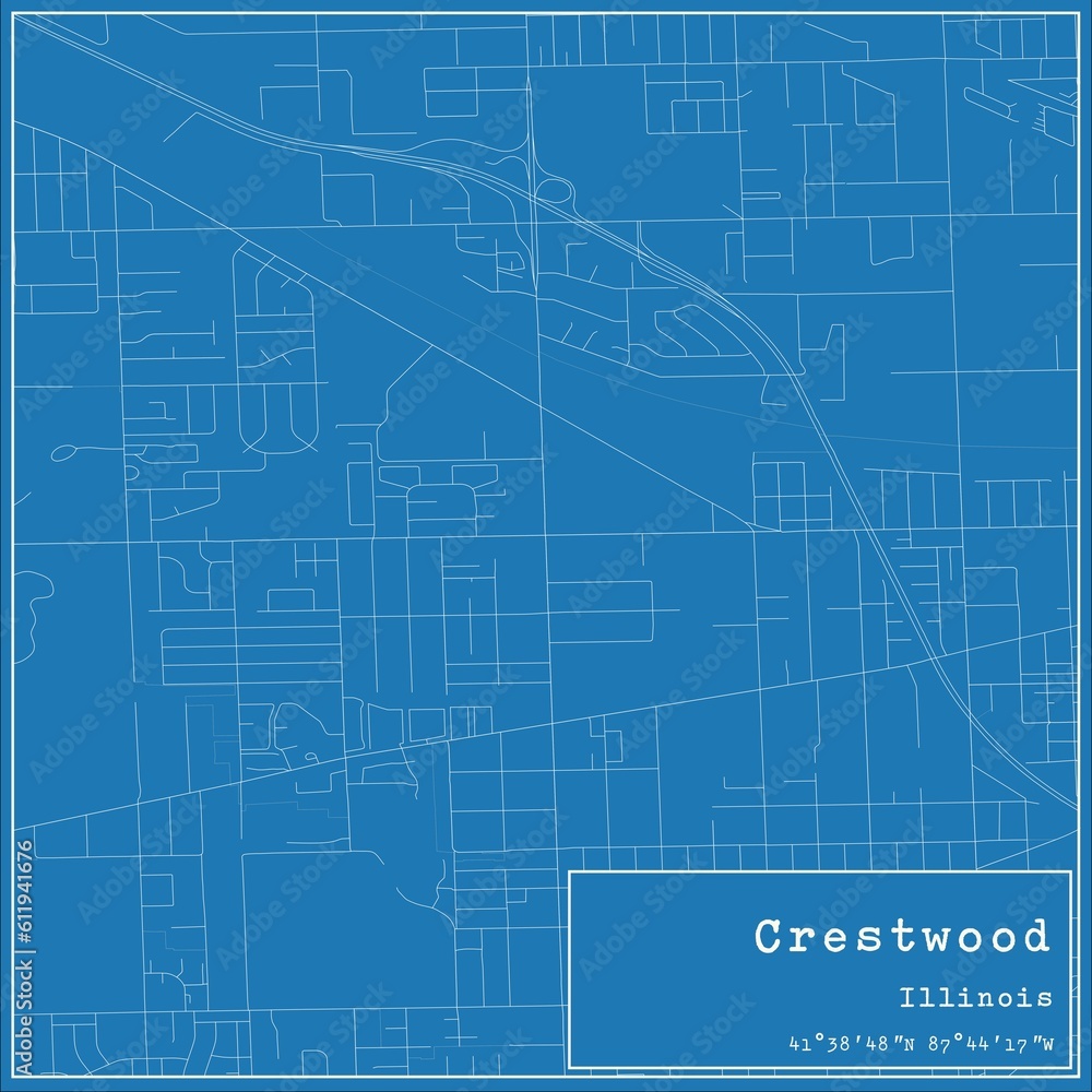 Blueprint US city map of Crestwood, Illinois.
