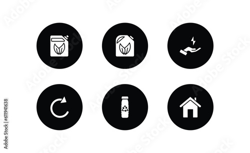 ecology filled icons set. ecology filled icons pack included bio fuel, biodiesel, save energy, reload arrows, recycled bottle, green home vector.