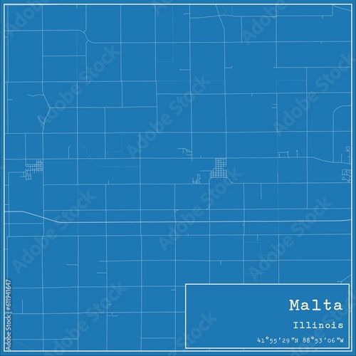 Blueprint US city map of Malta  Illinois.