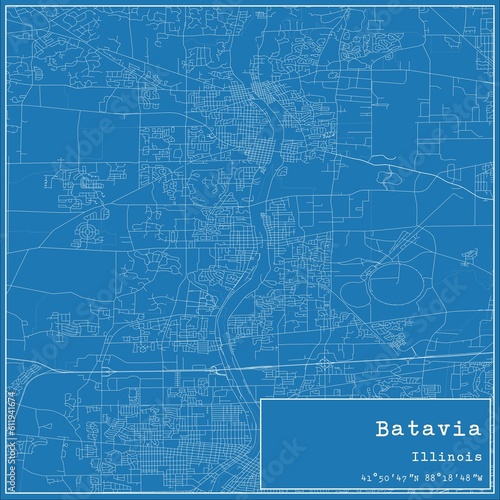 Blueprint US city map of Batavia, Illinois.
