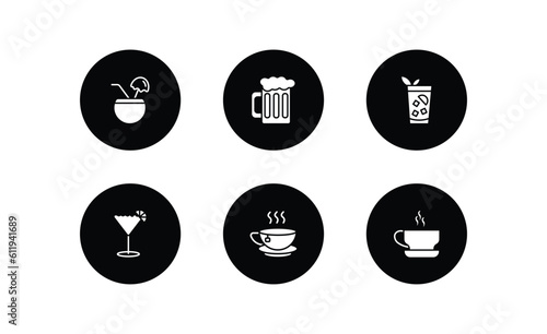 drinks filled icons set. drinks filled icons pack included planter's punch, pint of beer, cuba libre, sidecar drink, tea, espresso vector.