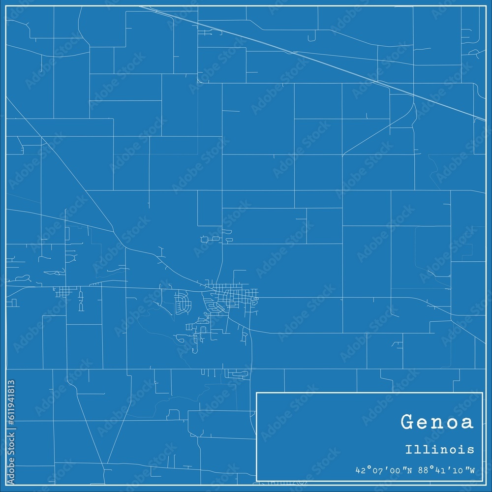 Blueprint US city map of Genoa, Illinois.