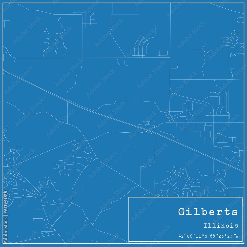 Blueprint US city map of Gilberts, Illinois.