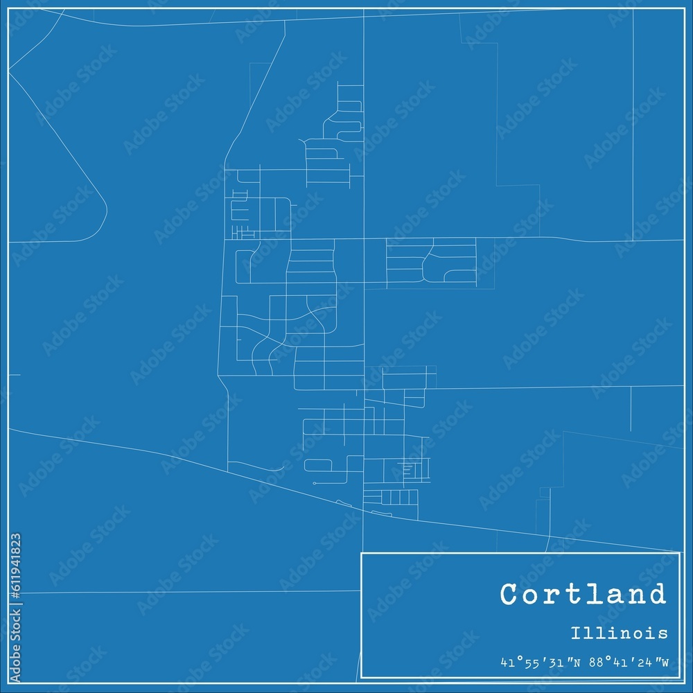 Blueprint US city map of Cortland, Illinois.