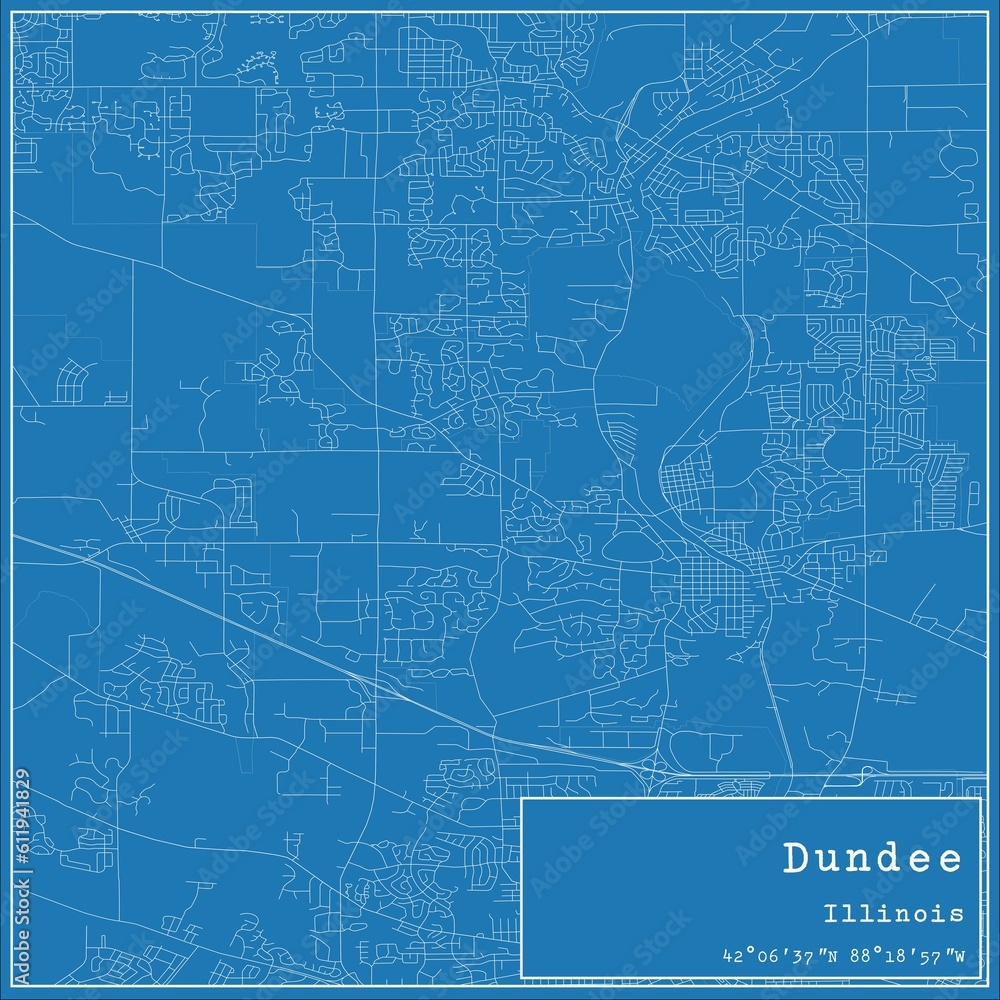 Blueprint US city map of Dundee, Illinois.