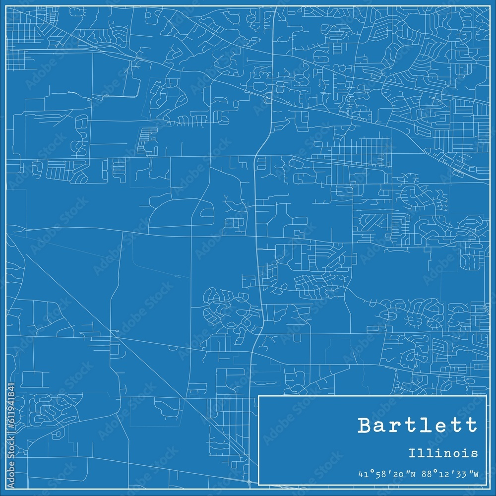 Blueprint US city map of Bartlett, Illinois.