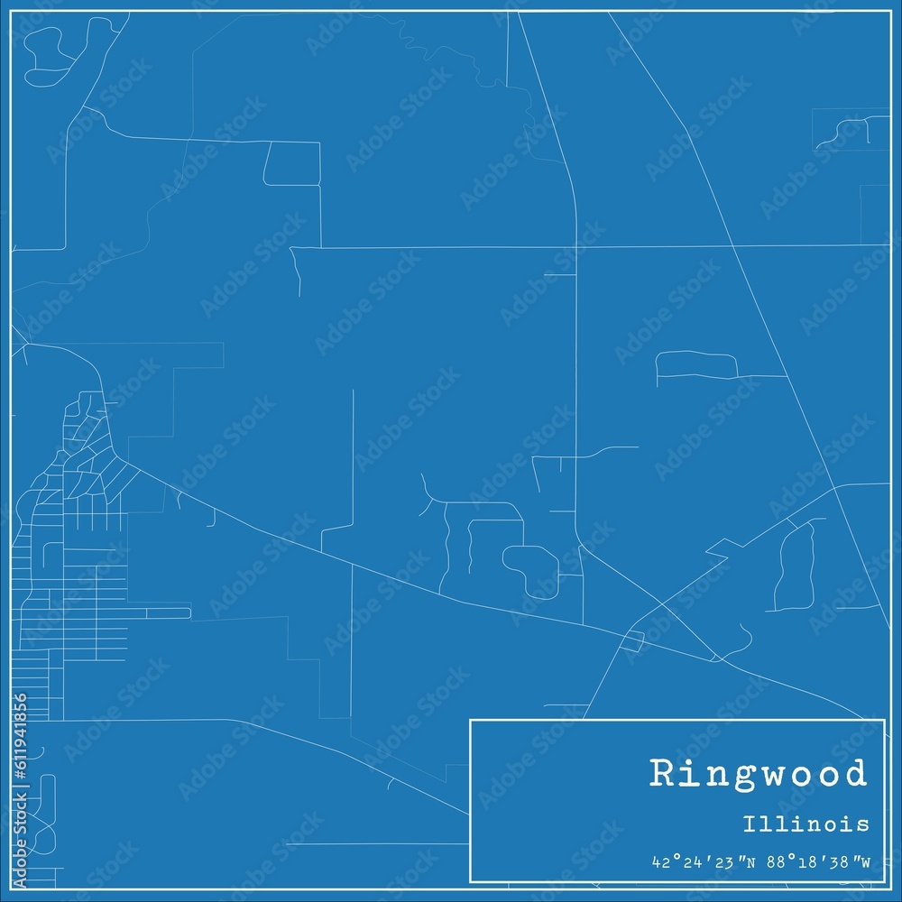 Blueprint US city map of Ringwood, Illinois.