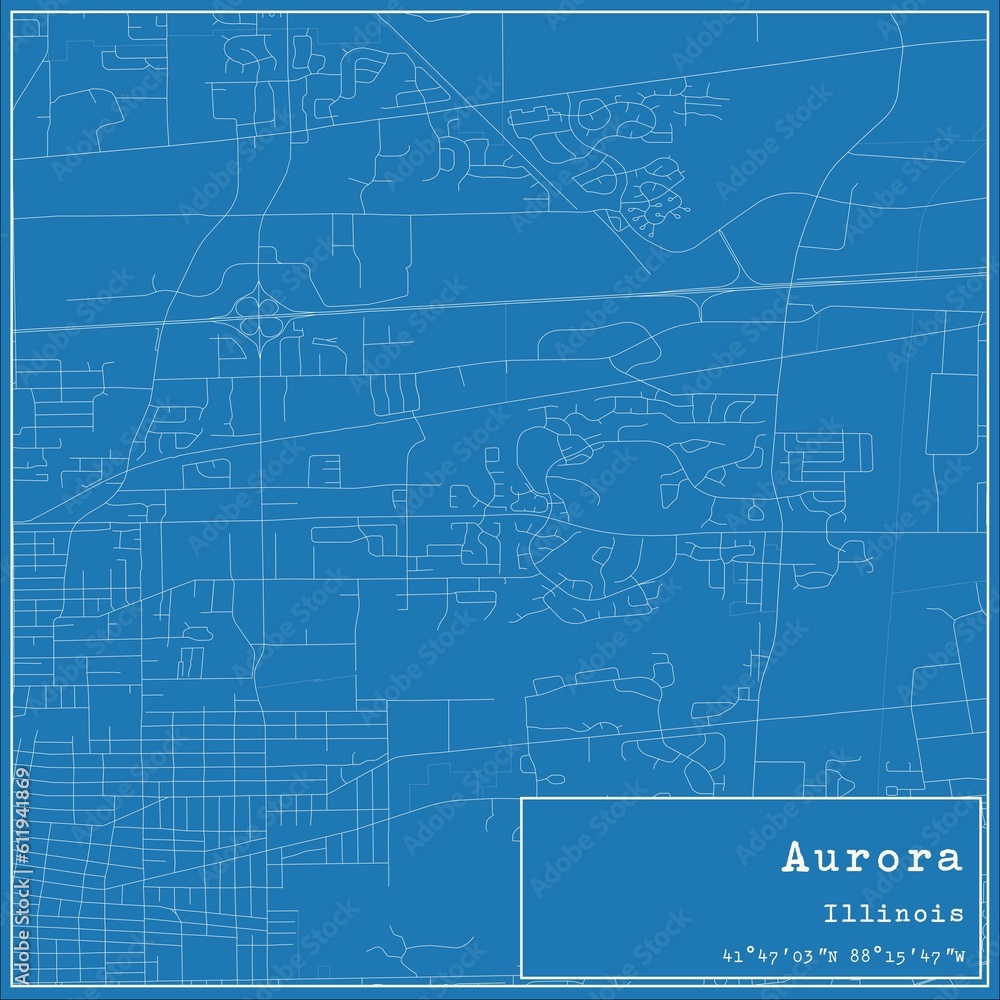 Fototapeta premium Blueprint US city map of Aurora, Illinois.