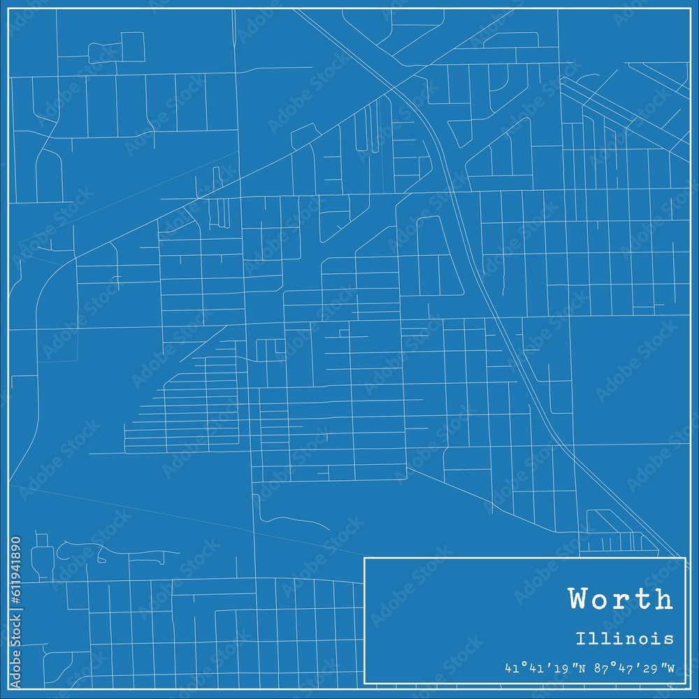 Fototapeta premium Blueprint US city map of Worth, Illinois.