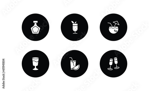 drinks filled icons set. drinks filled icons pack included brandy, mint julep, coconut drink, mind eraser drink, watermelon juice, wine toast vector.