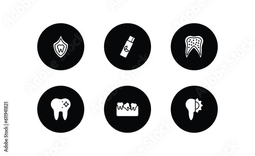 dentist filled icons set. dentist filled icons pack included dental protection, chewing gum, inner tooth, dentist, malocclusion, apicoectomy vector.