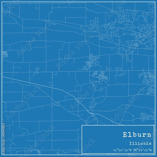 Blueprint US city map of Elburn, Illinois.