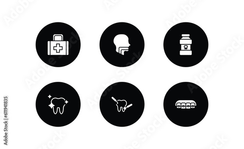 dentist filled icons set. dentist filled icons pack included aid, oral, mouth wash, white teeth, dental care, lingual braces vector.