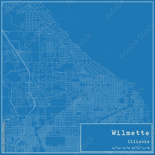 Blueprint US city map of Wilmette, Illinois. photo
