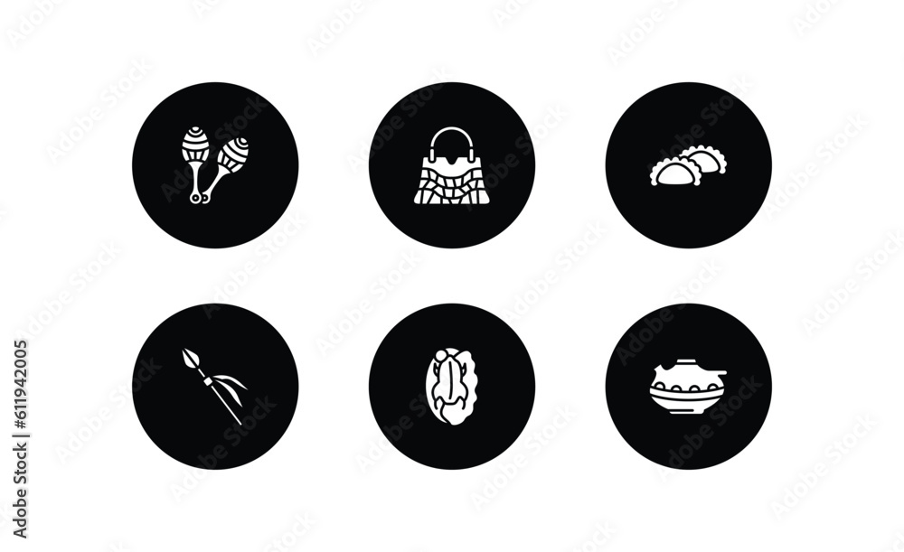 culture filled icons set. culture filled icons pack included maracas couple, crocodile leather bag, meat pie, native american spear, beijing roast duck, native american pot vector. culture filled icons set. culture filled icons pack included maracas couple, crocodile leather bag, meat pie, native american spear, beijing roast duck, native american pot vector.
