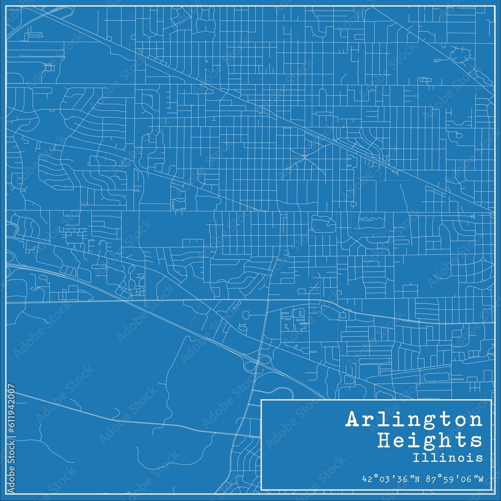 Fototapeta premium Blueprint US city map of Arlington Heights, Illinois.