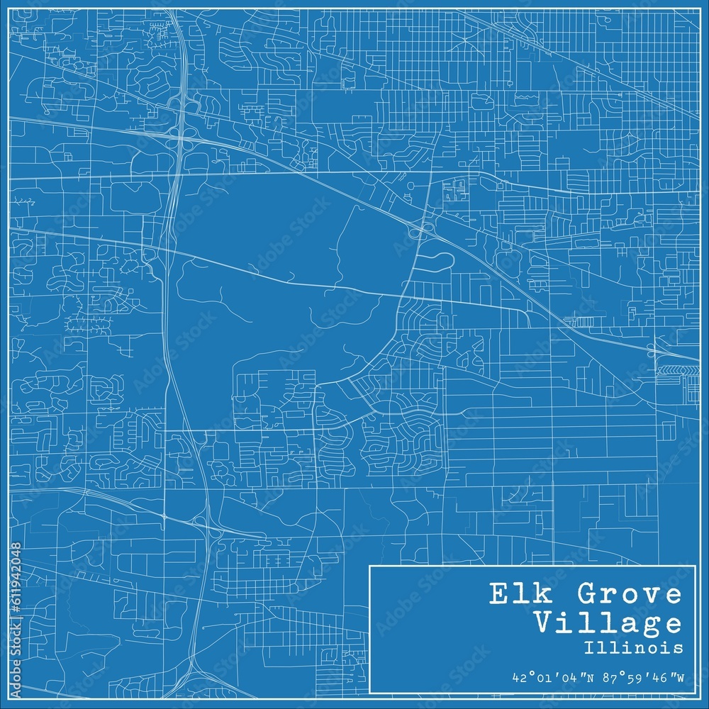 Fototapeta premium Blueprint US city map of Elk Grove Village, Illinois.