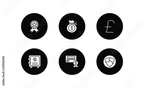 cryptocurrency filled icons set. cryptocurrency filled icons pack included best seller, income, pound, strongbox, bonds, nem vector.