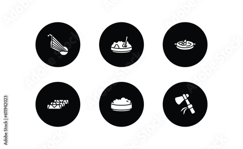 culture filled icons set. culture filled icons pack included kankles, corn with pine, crema catalana, egg roll, rice pudding, native american axes vector.