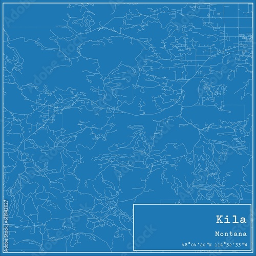 Blueprint US city map of Kila, Montana. photo