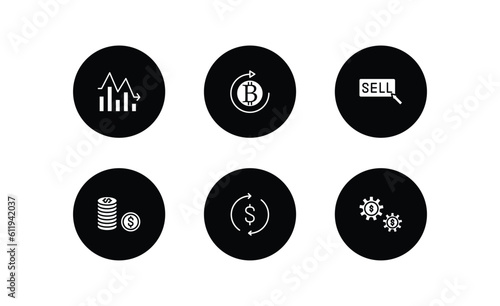 cryptocurrency filled icons set. cryptocurrency filled icons pack included fluctuation, crypto invest, sell, coin, dollar reload, economy gear vector.