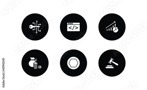 cryptocurrency filled icons set. cryptocurrency filled icons pack included crypto key, programming, economy, funds, node, auction hammer vector.