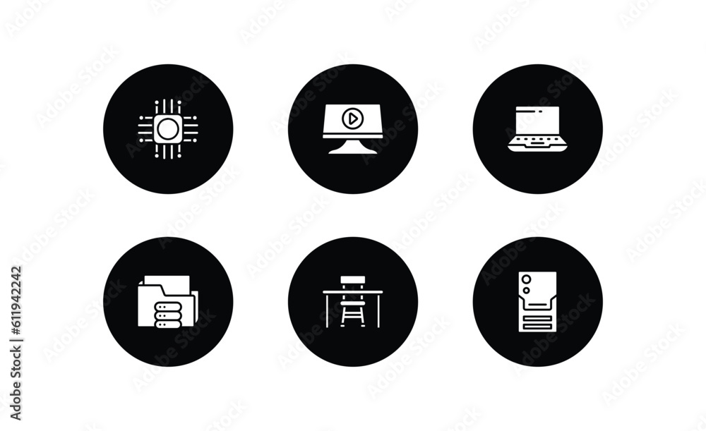 computer filled icons set. computer filled icons pack included computer chip, video, widescreen laptop, connected folder data, school desk, pc tower vector. computer filled icons set. computer filled icons pack included computer chip, video, widescreen laptop, connected folder data, school desk, pc tower vector.