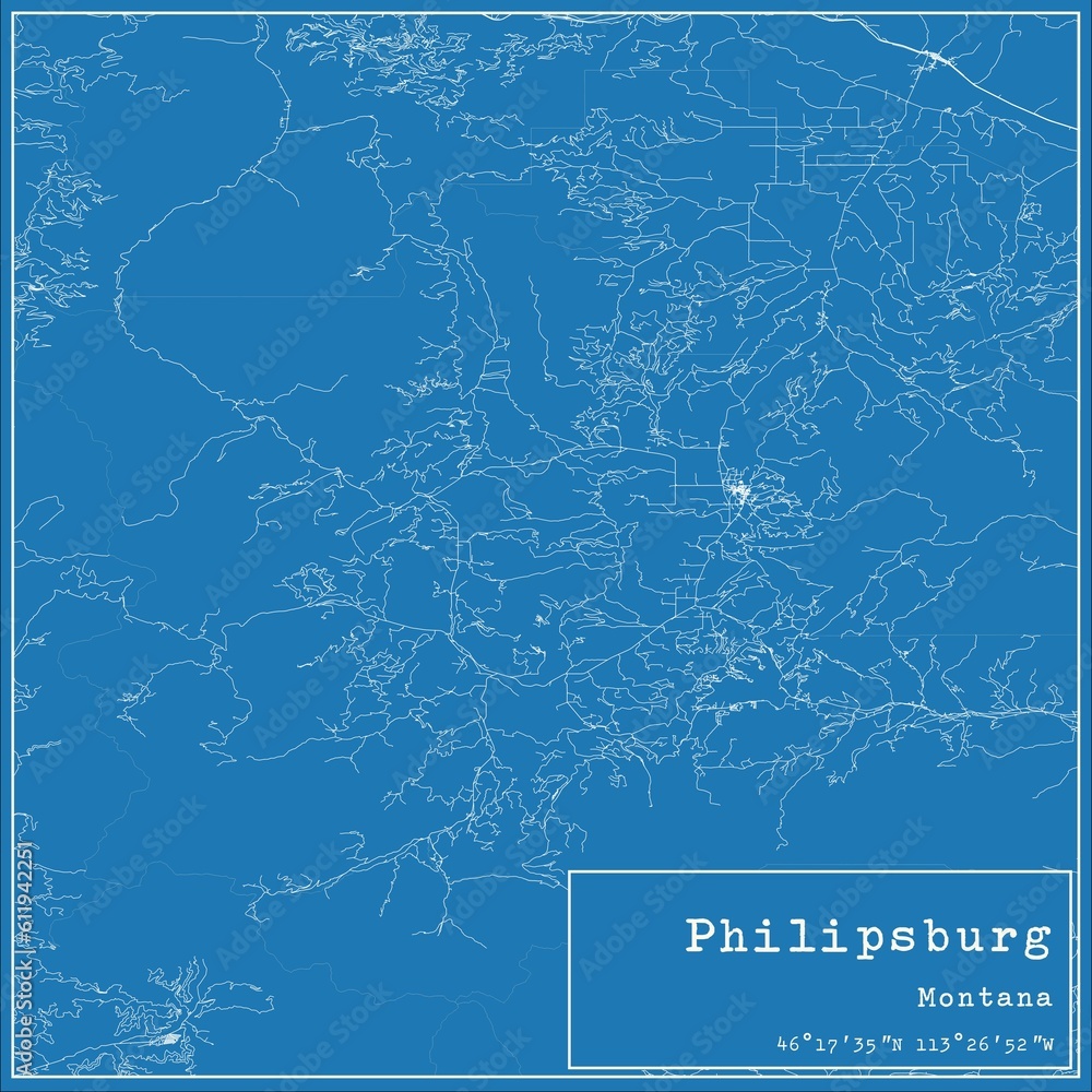 Blueprint US city map of Philipsburg, Montana. Blueprint US city map of Philipsburg, Montana.