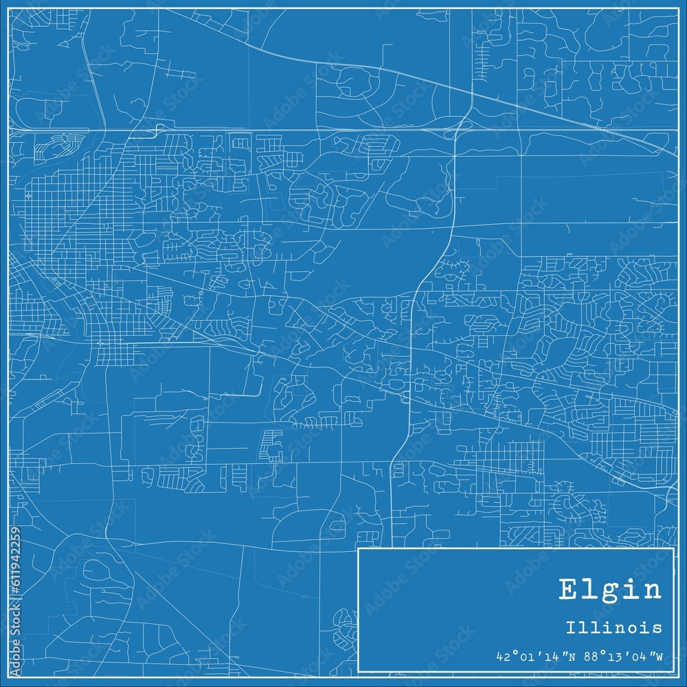 Fototapeta premium Blueprint US city map of Elgin, Illinois.