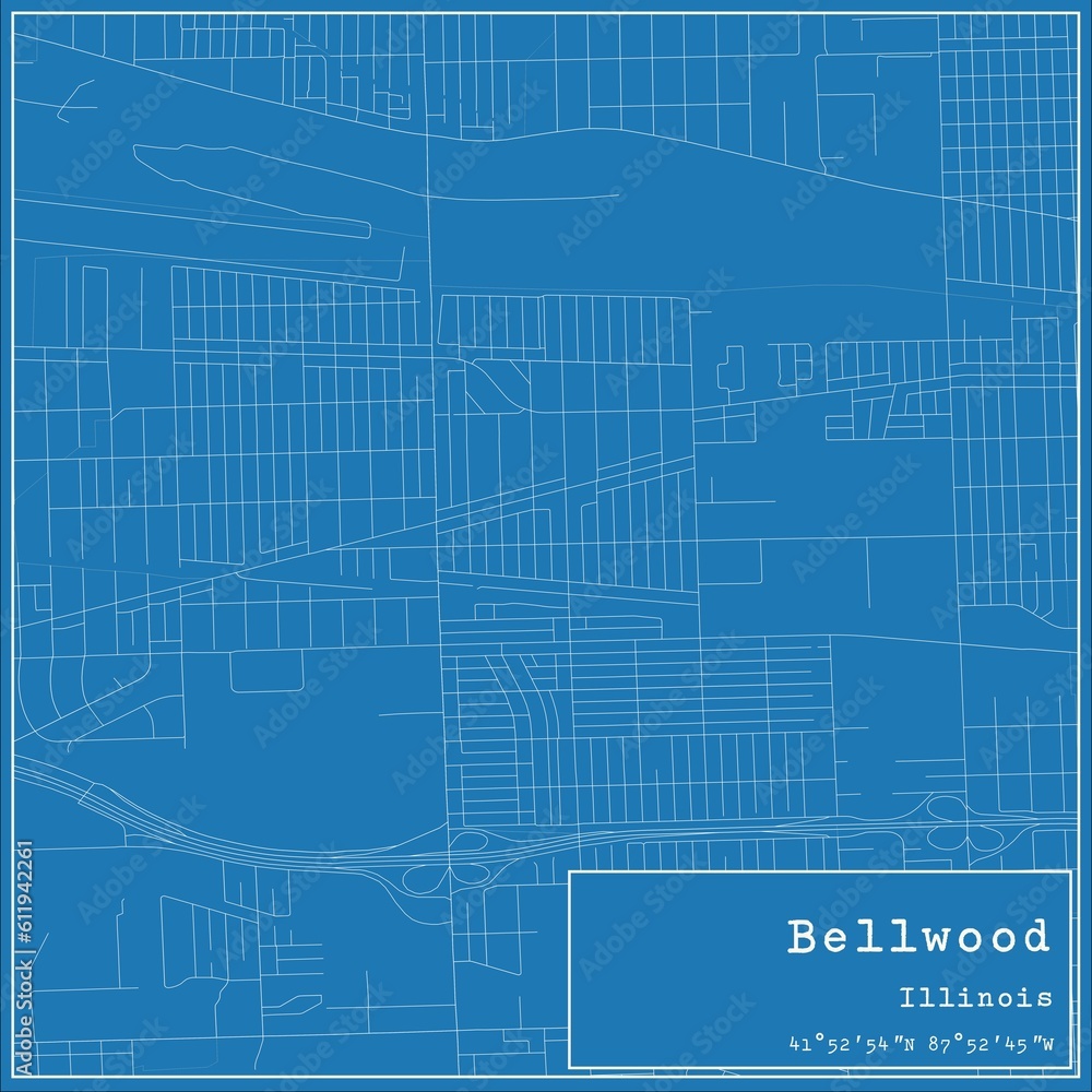 Fototapeta premium Blueprint US city map of Bellwood, Illinois.