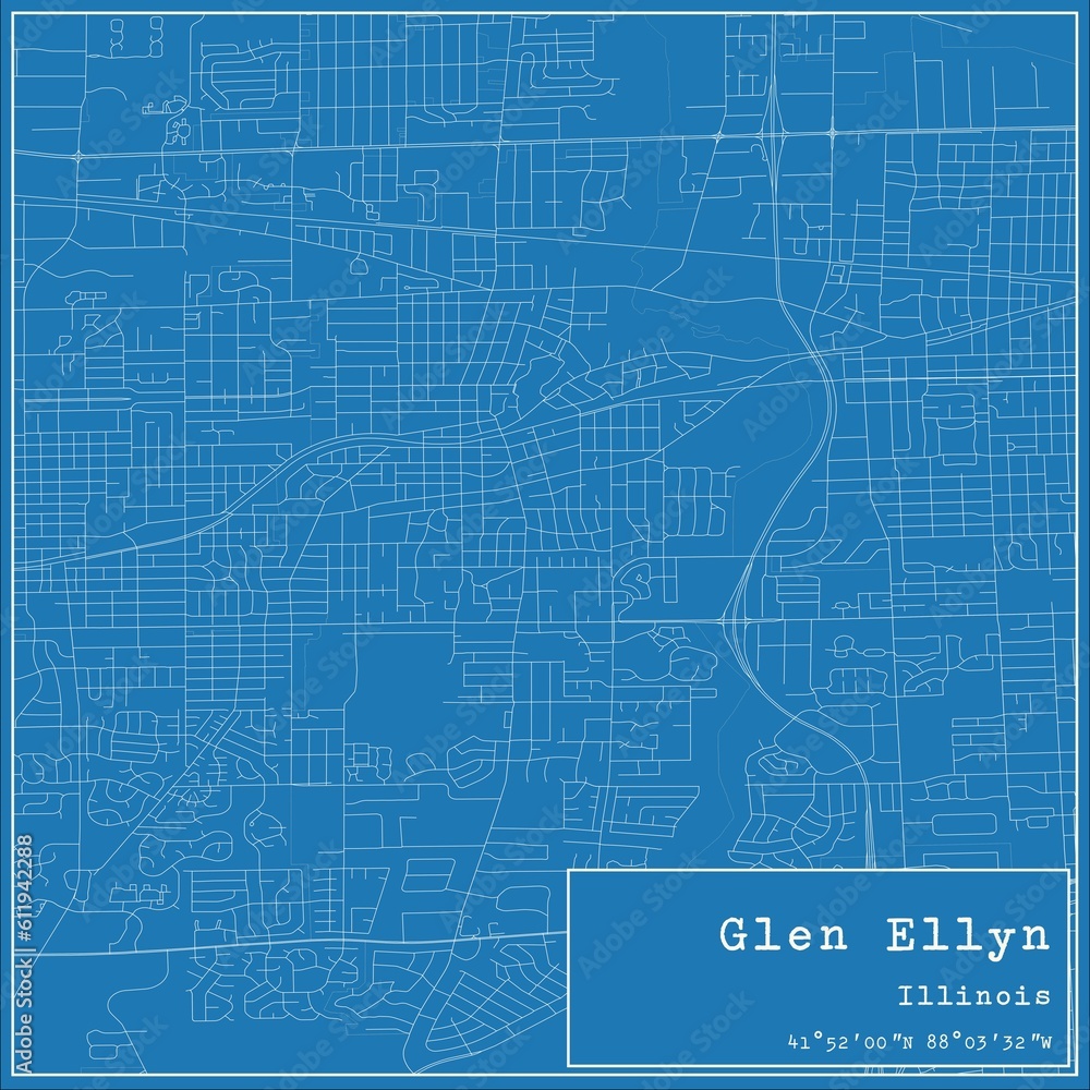 Fototapeta premium Blueprint US city map of Glen Ellyn, Illinois.
