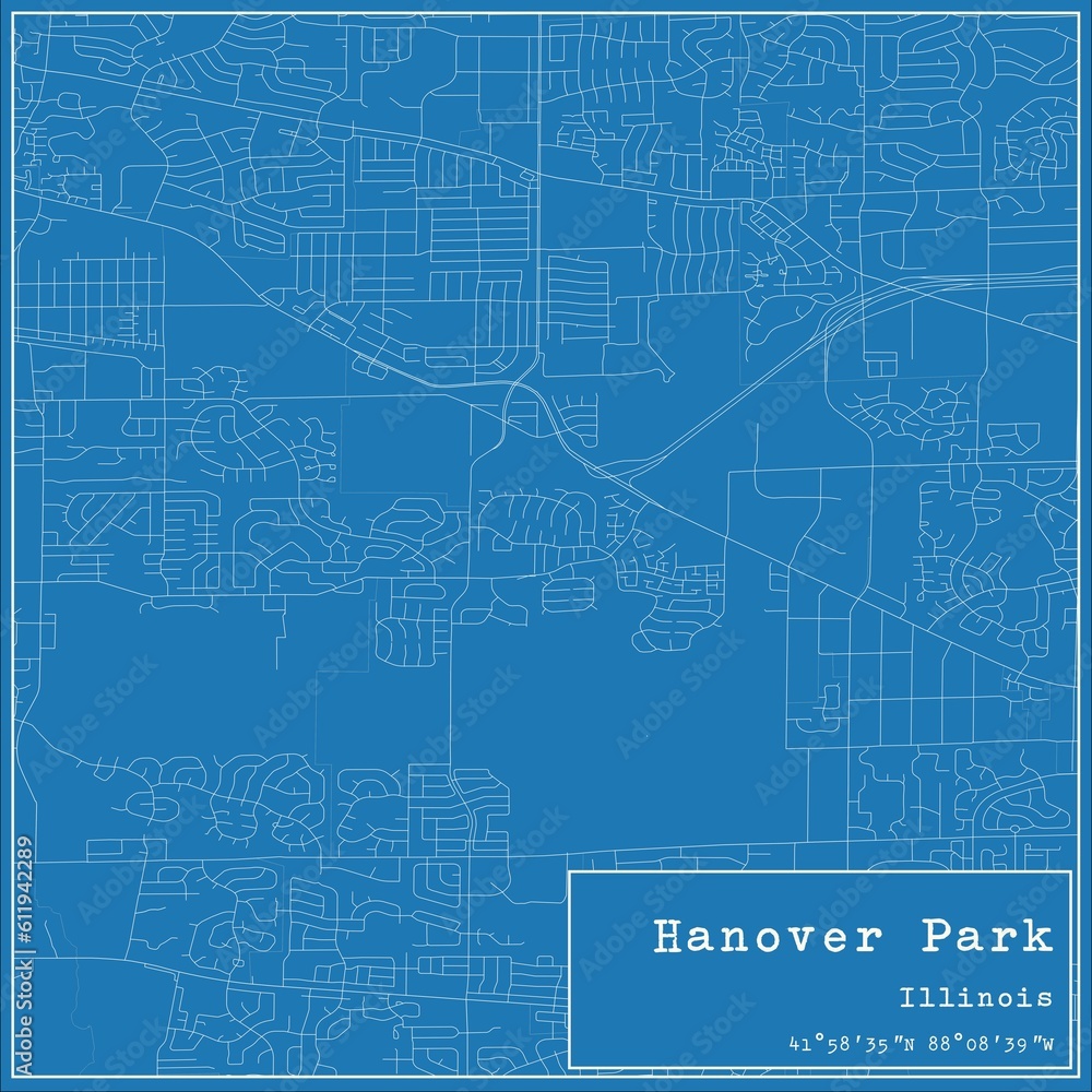 Naklejka premium Blueprint US city map of Hanover Park, Illinois.