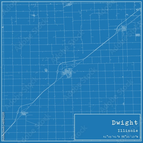 Blueprint US city map of Dwight, Illinois. photo