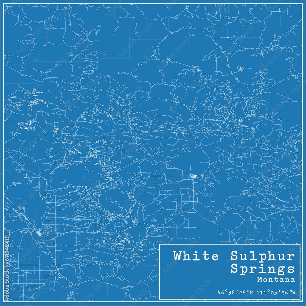 Blueprint US city map of White Sulphur Springs, Montana.