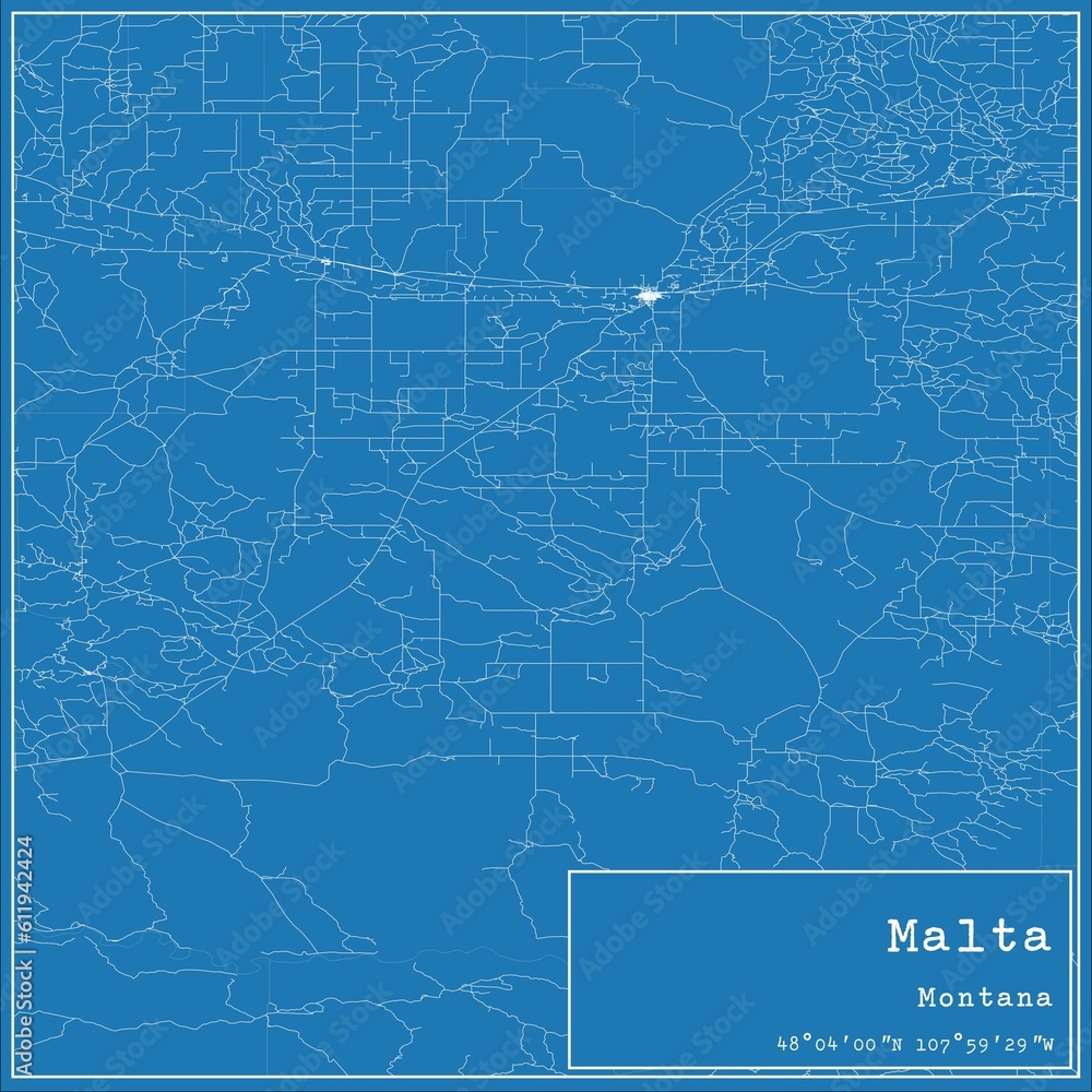 Blueprint US city map of Malta, Montana.