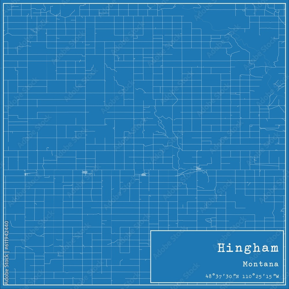 Fototapeta premium Blueprint US city map of Hingham, Montana.