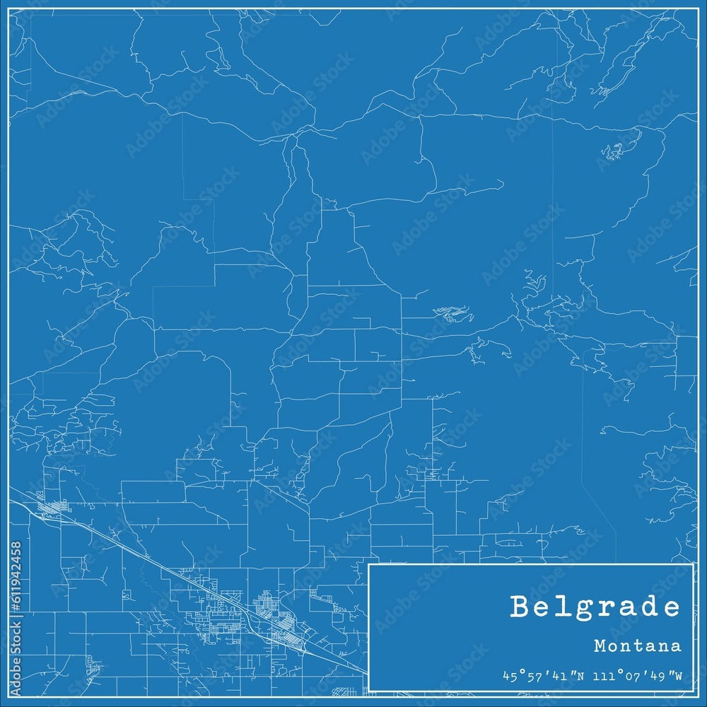 Fototapeta premium Blueprint US city map of Belgrade, Montana.