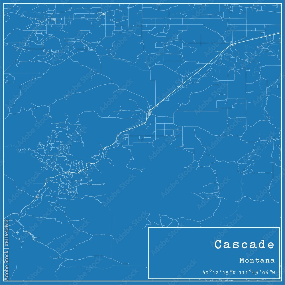 Blueprint US city map of Cascade, Montana. Blueprint US city map of Cascade, Montana.