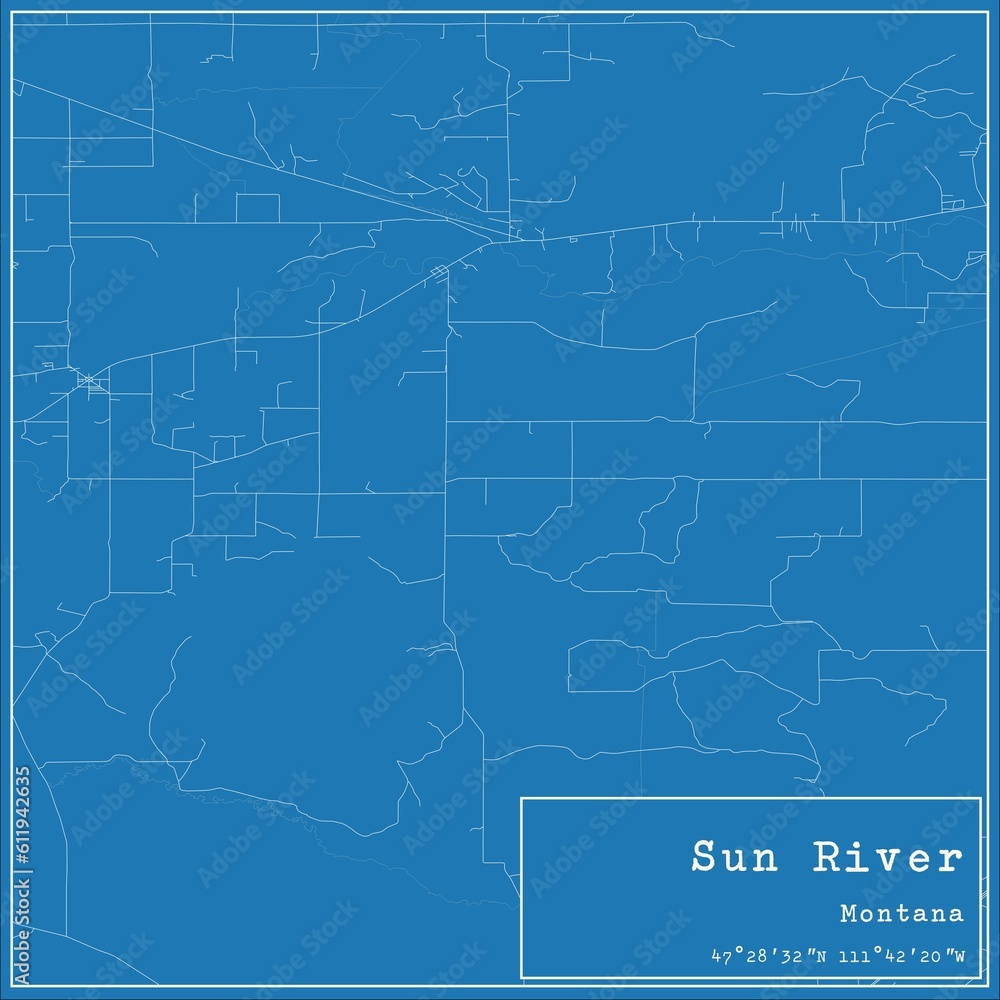 Fototapeta premium Blueprint US city map of Sun River, Montana.