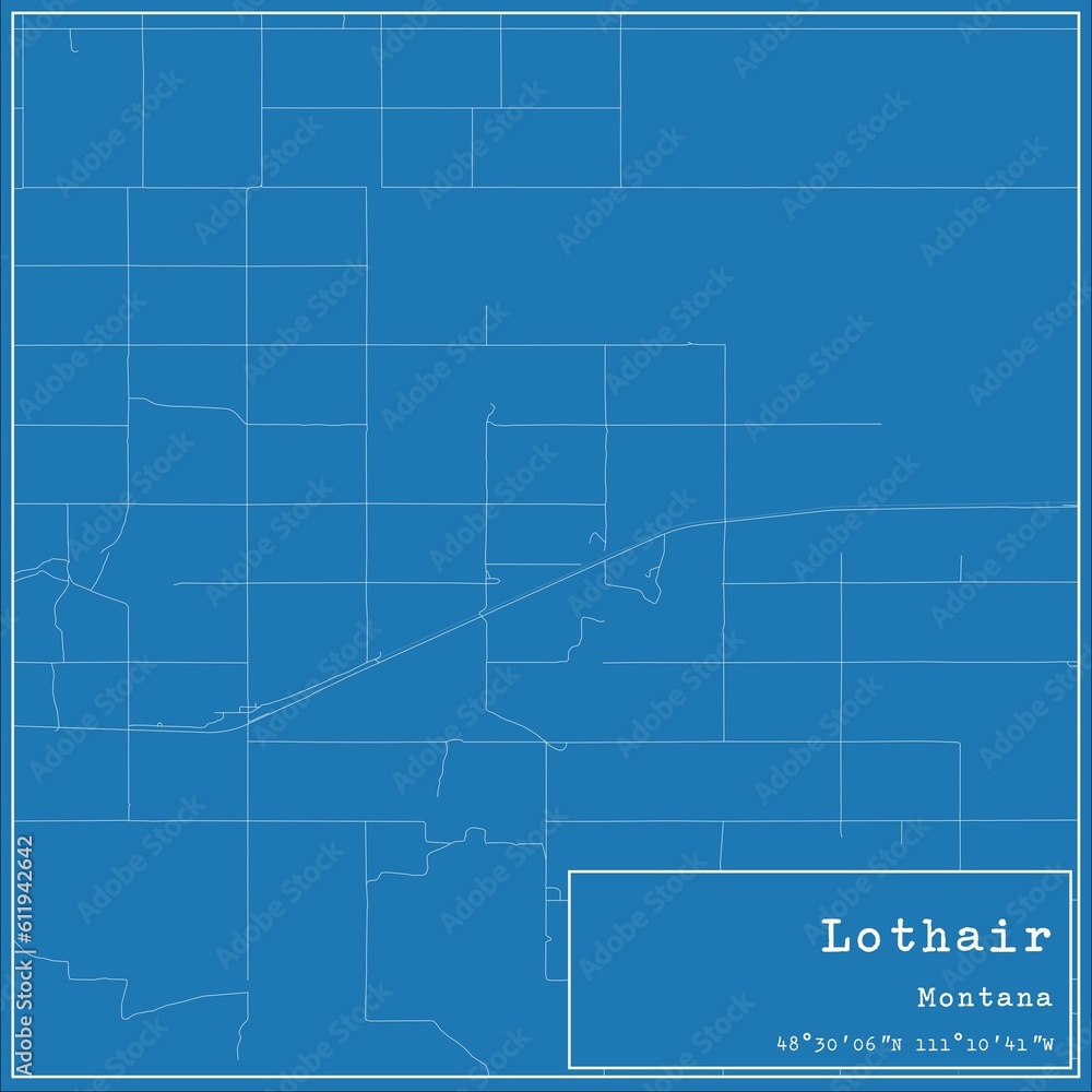 Blueprint US city map of Lothair, Montana.