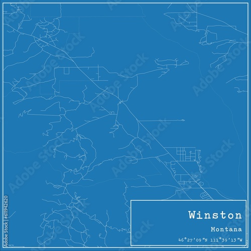 Blueprint US city map of Winston, Montana. photo