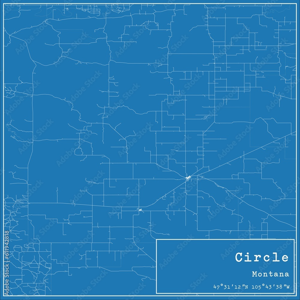 Blueprint US city map of Circle, Montana.