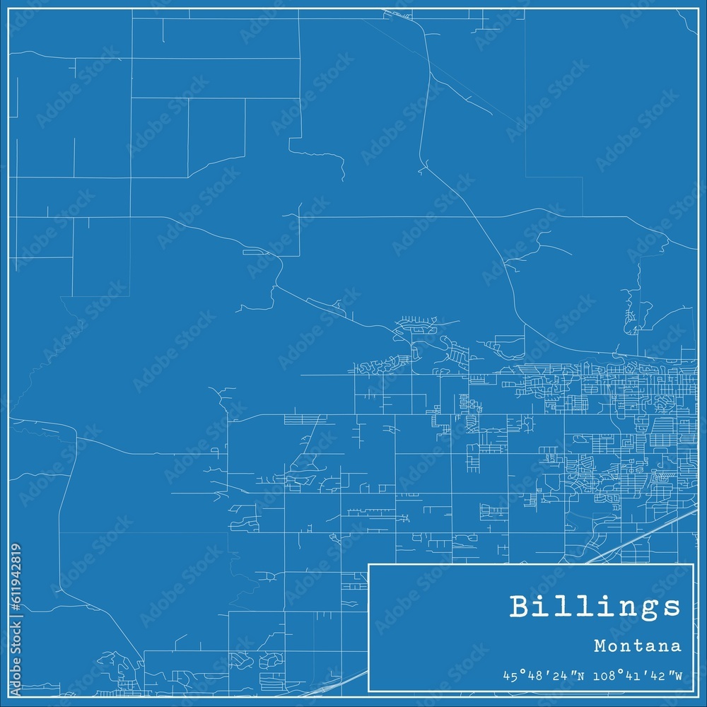Fototapeta premium Blueprint US city map of Billings, Montana.