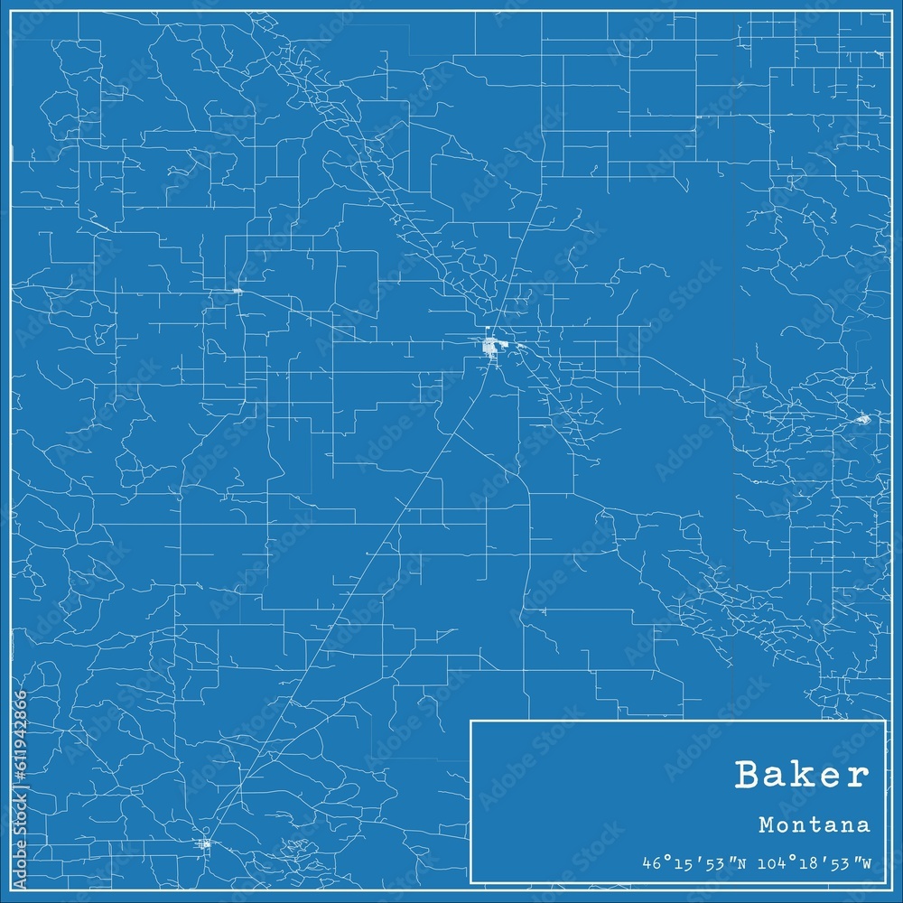 Fototapeta premium Blueprint US city map of Baker, Montana.