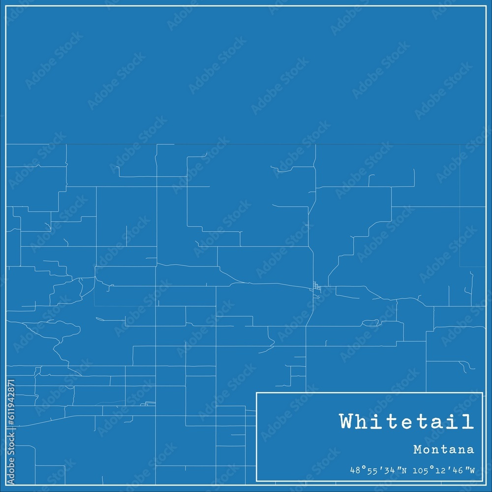 Blueprint US city map of Whitetail, Montana.