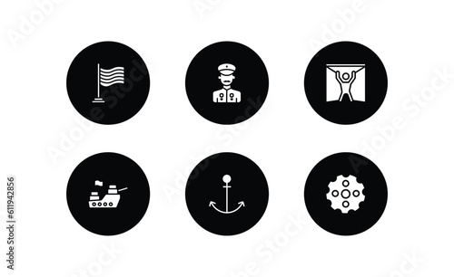 army and war filled icons set. army and war filled icons pack included patriot, veteran, torture, ship, anchor, chamber vector.