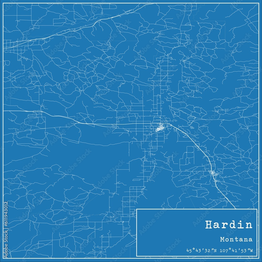 Obraz premium Blueprint US city map of Hardin, Montana.