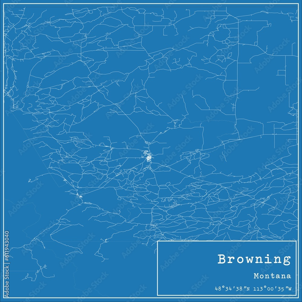Blueprint US city map of Browning, Montana.